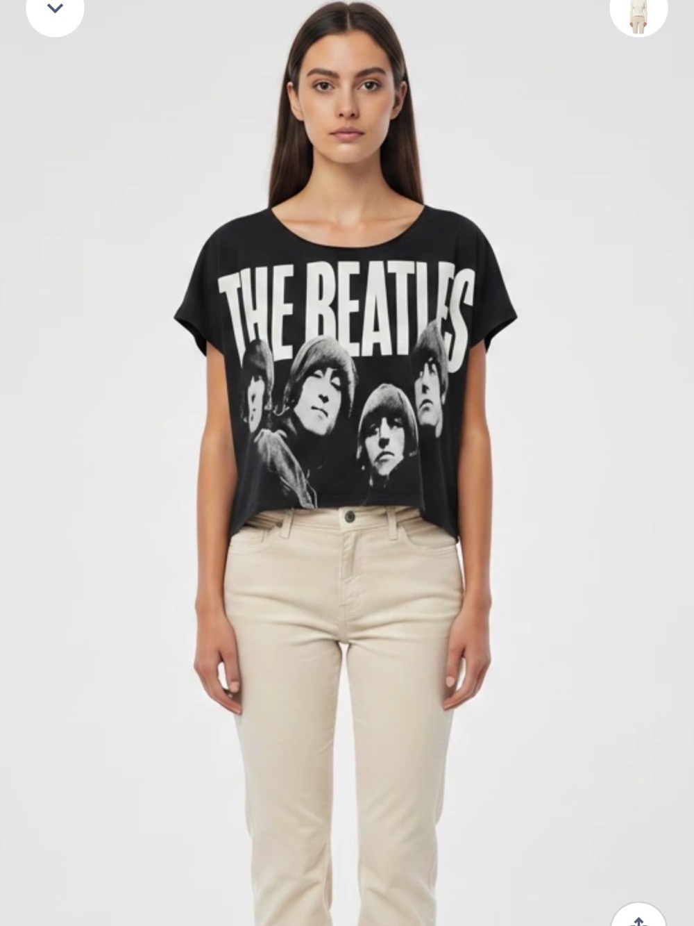 The Beatles Black Graphic Crop Tee - Women's Top